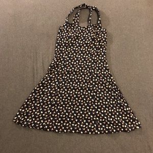 Sweetheart neckline navy blue floral flair dress